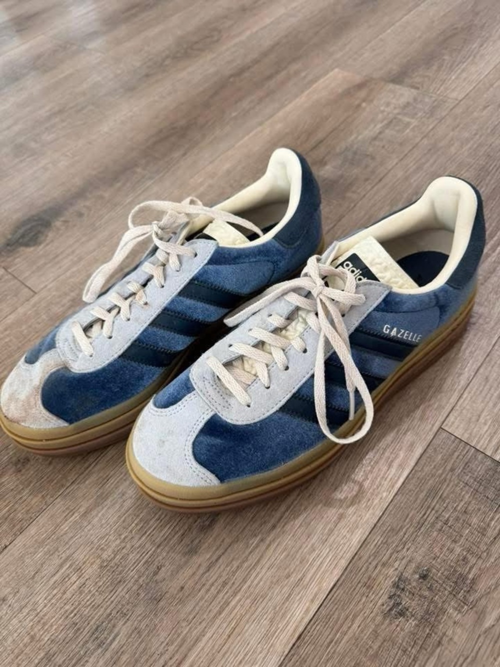 adidas Gazelle Women's Blue Suede Sneakers with Cream Accents